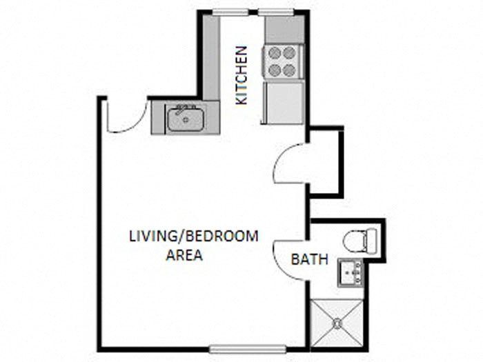 Floor plan for studio, 1 bath, 260 sqft